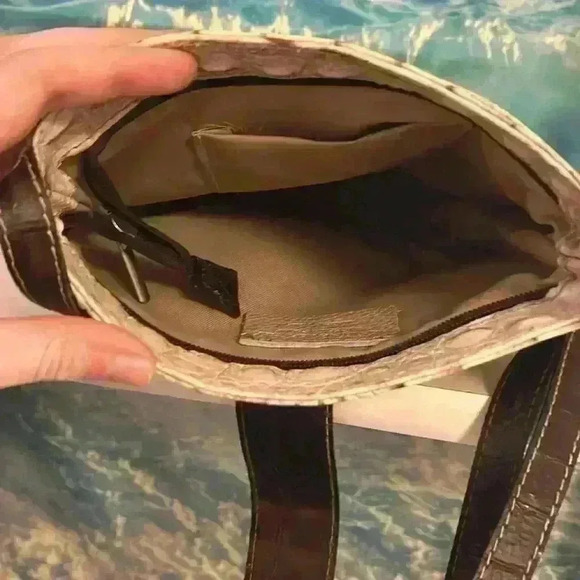 Crocodile Embossed Italian Calfskin Leather Brown Alice Crossbody - Picture 13 of 14